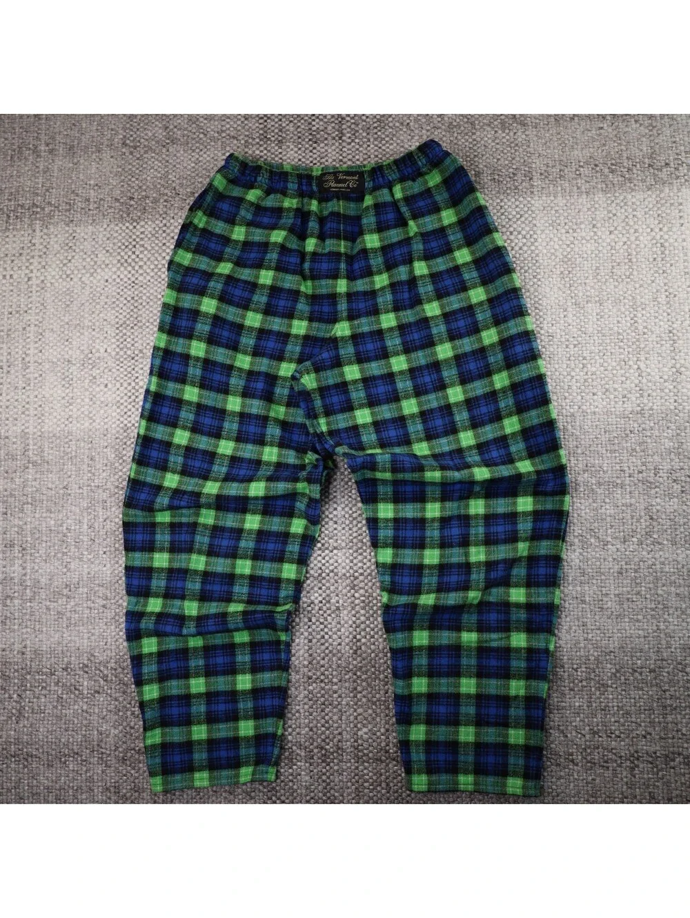 The Vermont Flannel Co PJ Pants Small Green Blue Plaid Cotton Pajama Lounge USA